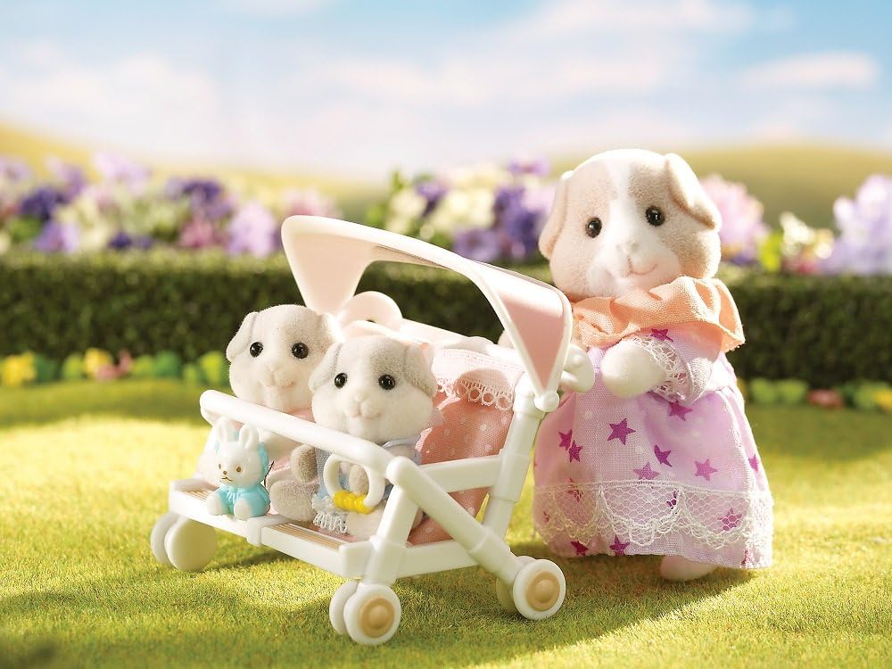 Calico Critters: Patty and Paden's Double Stroller Set (Guinea Pig Twins and Mom)