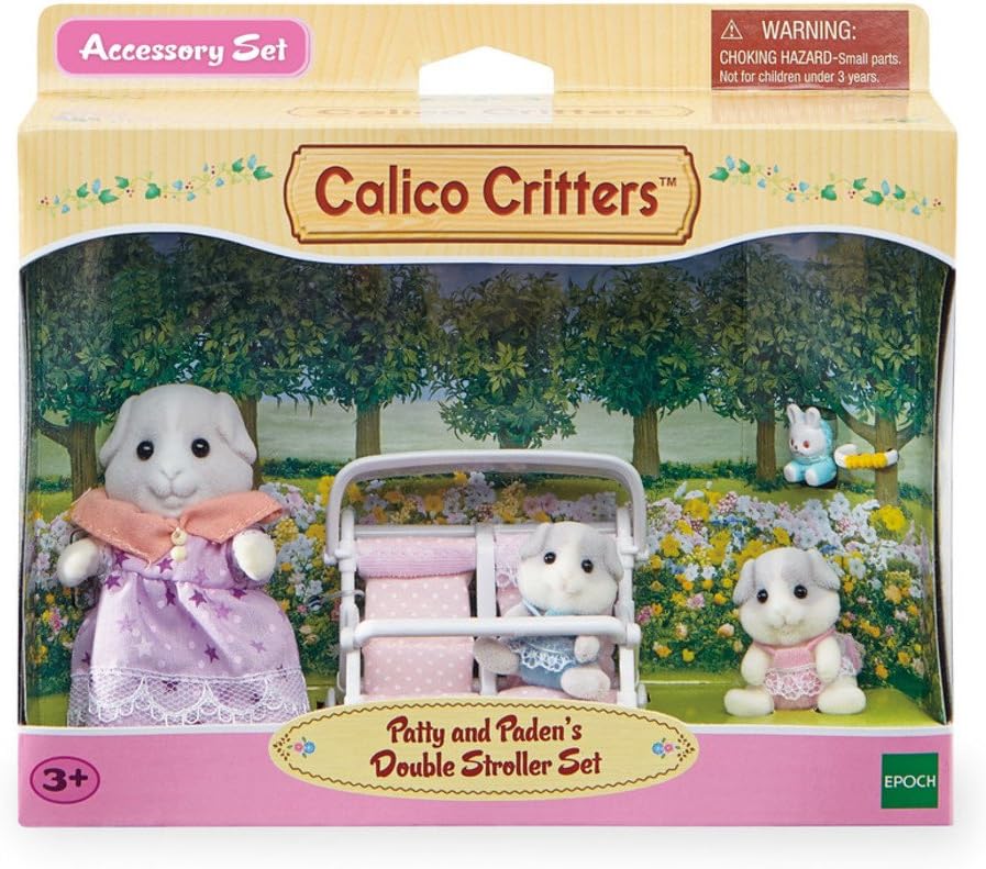 Calico Critters: Patty and Paden's Double Stroller Set (Guinea Pig Twins and Mom)